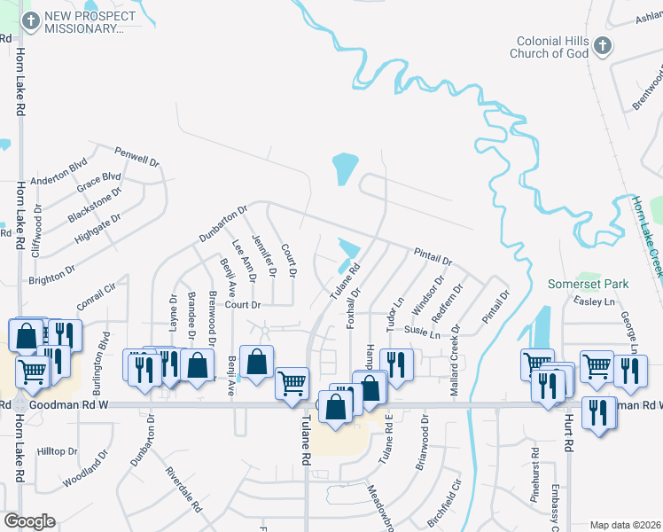 map of restaurants, bars, coffee shops, grocery stores, and more near 3145 Kiki Cove in Horn Lake