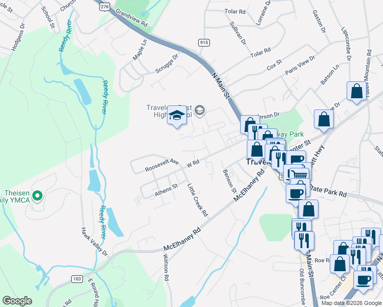 map of restaurants, bars, coffee shops, grocery stores, and more near 105 Solis Court in Travelers Rest