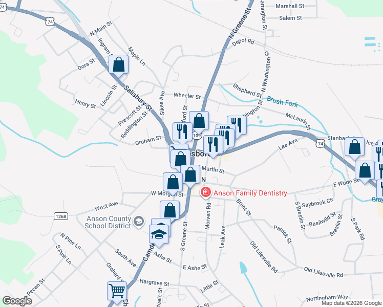 map of restaurants, bars, coffee shops, grocery stores, and more near in Wadesboro