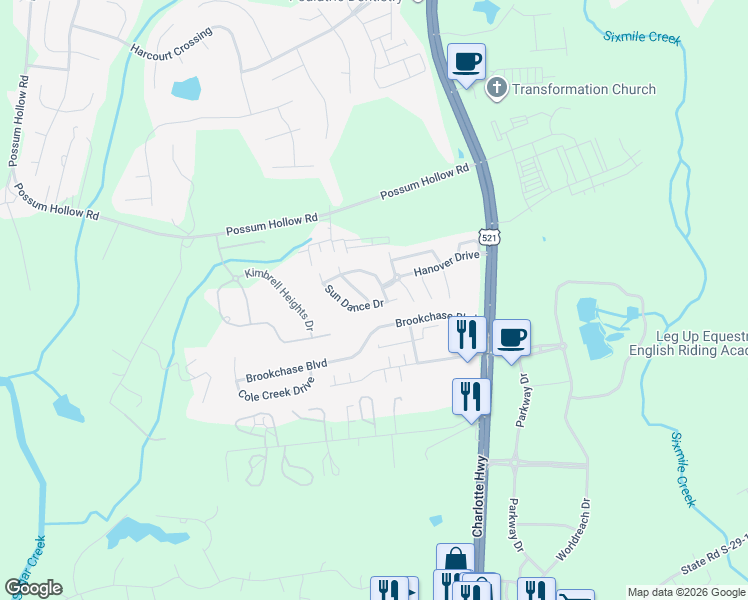 map of restaurants, bars, coffee shops, grocery stores, and more near 8015 Long House Lane in Indian Land