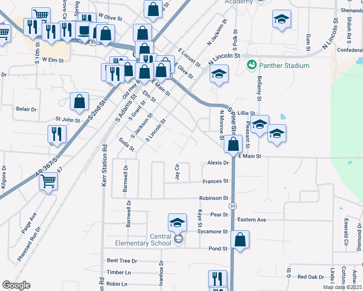 map of restaurants, bars, coffee shops, grocery stores, and more near 15 Jordan Street in Cabot