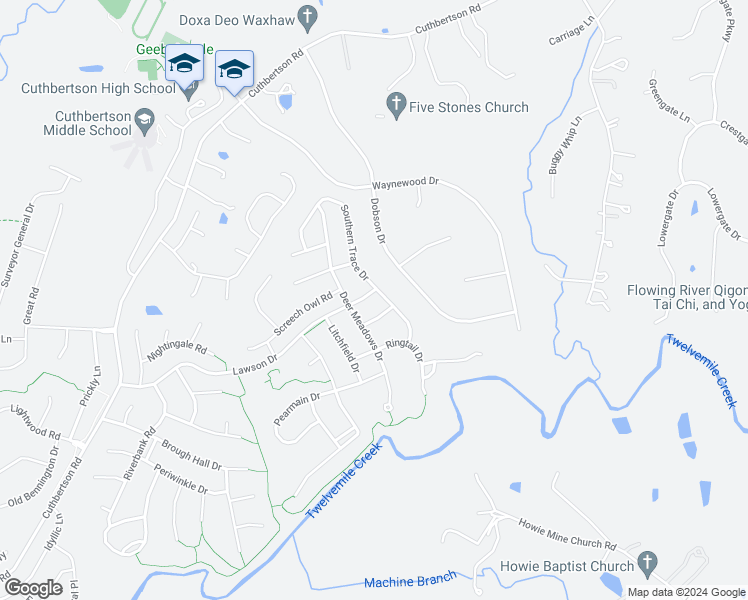 map of restaurants, bars, coffee shops, grocery stores, and more near 2716 Lawson Drive in Waxhaw