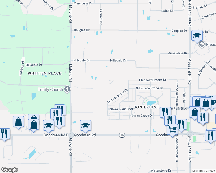 map of restaurants, bars, coffee shops, grocery stores, and more near 4505 Pleasant Breeze Drive in Olive Branch