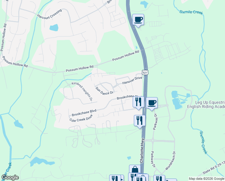 map of restaurants, bars, coffee shops, grocery stores, and more near 7311 Sun Dance Drive in Indian Land