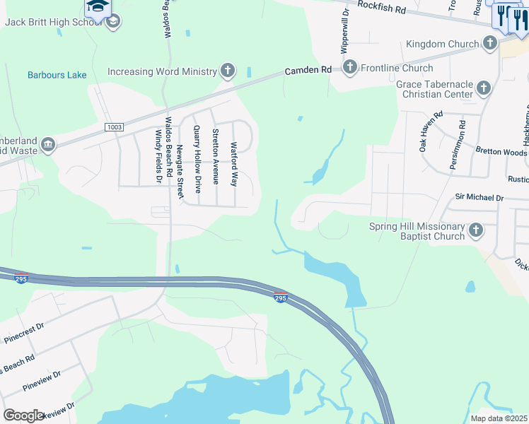map of restaurants, bars, coffee shops, grocery stores, and more near 4136 Newgate Street in Fayetteville