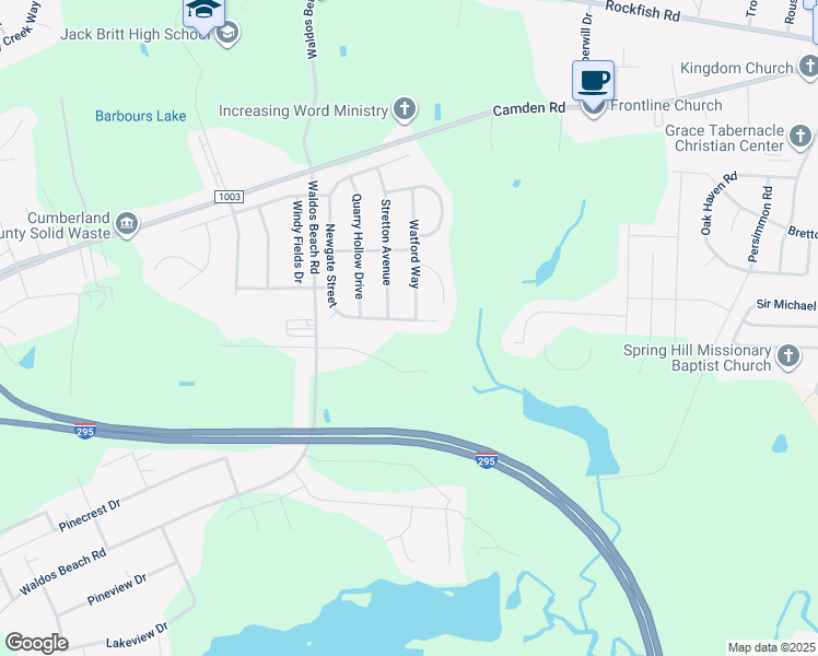 map of restaurants, bars, coffee shops, grocery stores, and more near 4116 Newgate Street in Fayetteville