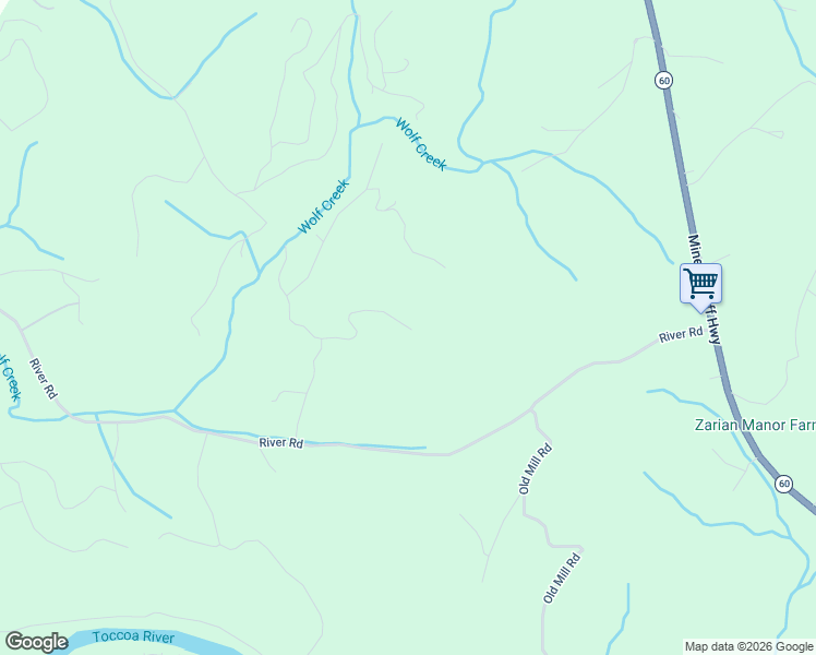 map of restaurants, bars, coffee shops, grocery stores, and more near 281 South Williamstown Ridge in Mineral Bluff