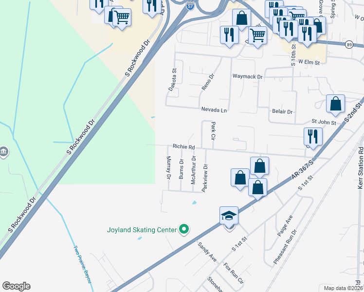 map of restaurants, bars, coffee shops, grocery stores, and more near 656 Richie Road in Cabot