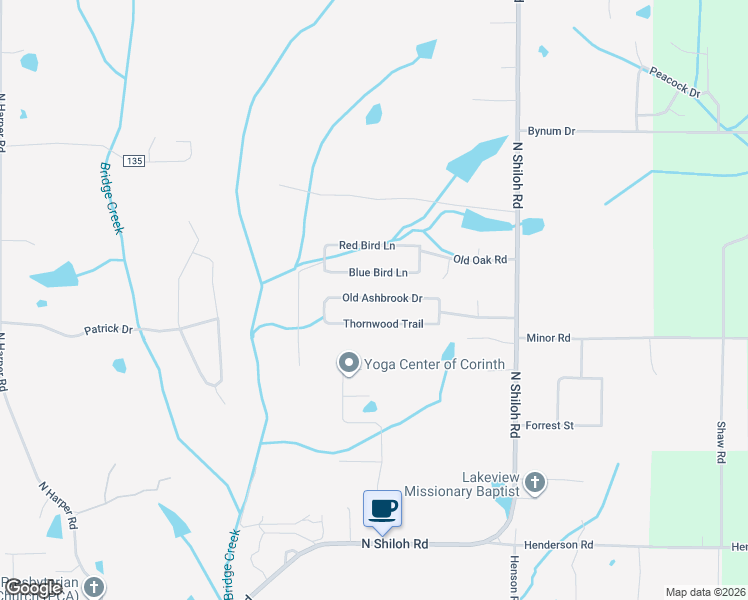 map of restaurants, bars, coffee shops, grocery stores, and more near 3510 Old Ashbrook Drive in Corinth