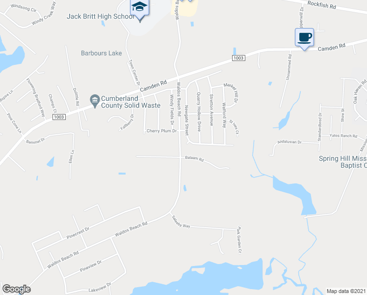 map of restaurants, bars, coffee shops, grocery stores, and more near 2407 Aldbury Court in Fayetteville