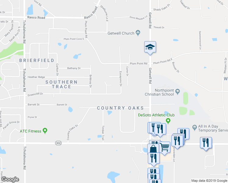map of restaurants, bars, coffee shops, grocery stores, and more near 2720 Greencliff Drive in Southaven