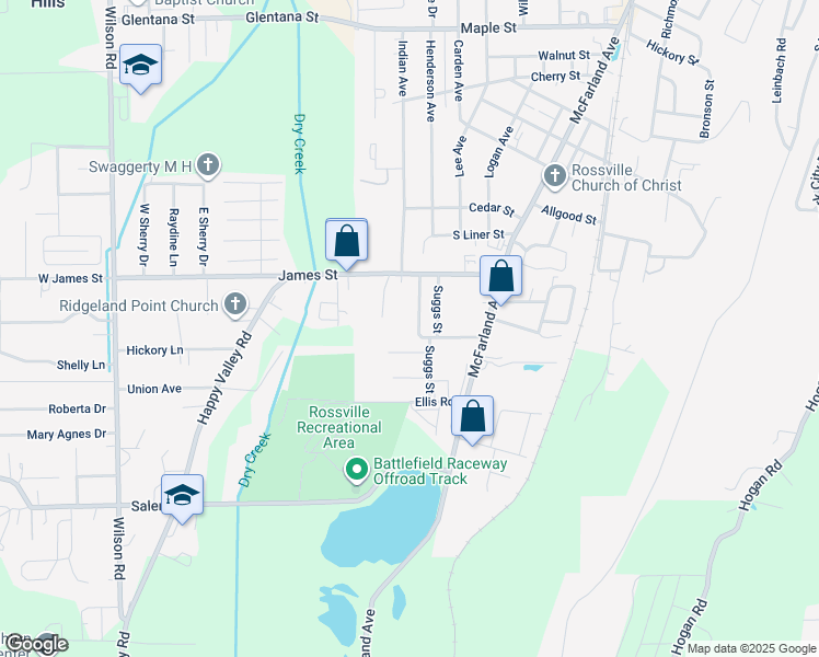 map of restaurants, bars, coffee shops, grocery stores, and more near 109 Ellis Drive in Rossville