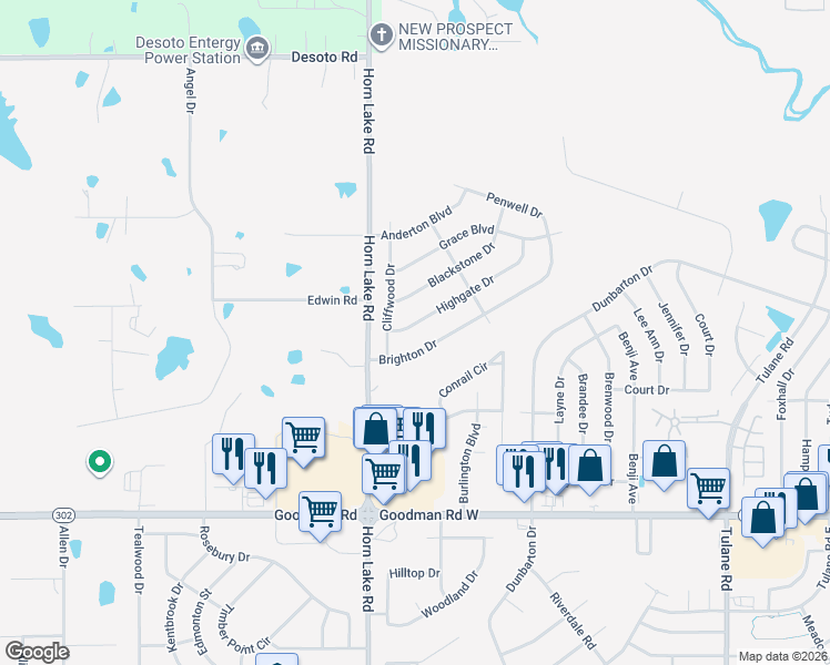 map of restaurants, bars, coffee shops, grocery stores, and more near 4274 Brighton Drive in Horn Lake