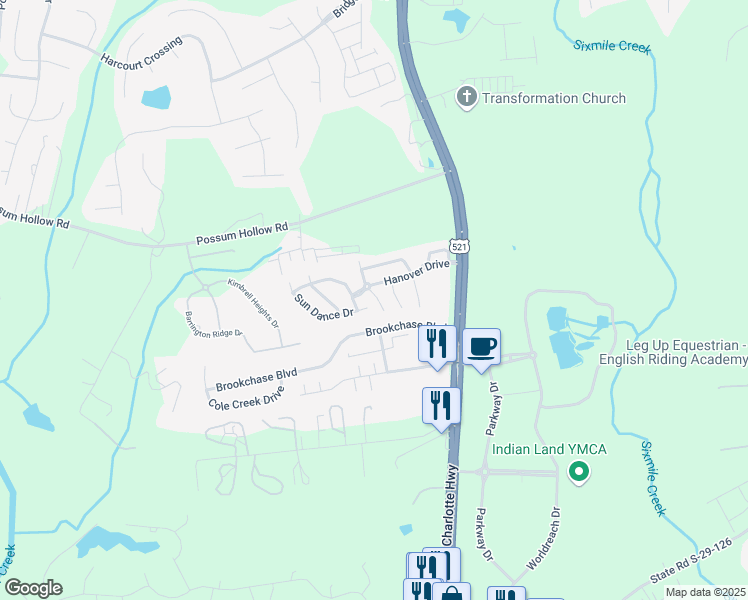 map of restaurants, bars, coffee shops, grocery stores, and more near 5242 Fire Water Lane in Fort Mill