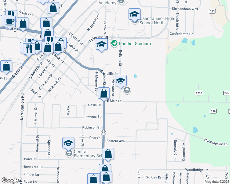 map of restaurants, bars, coffee shops, grocery stores, and more near 13 Pleasant Street in Cabot