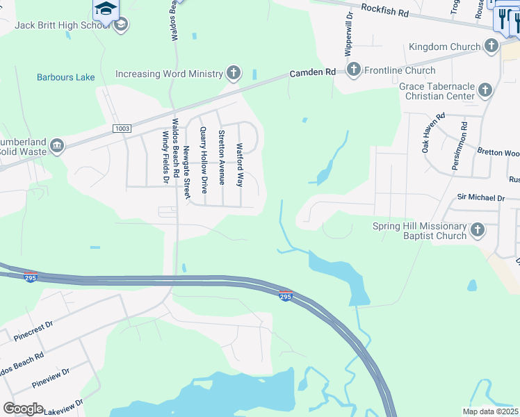 map of restaurants, bars, coffee shops, grocery stores, and more near 4136 Newgate Street in Fayetteville