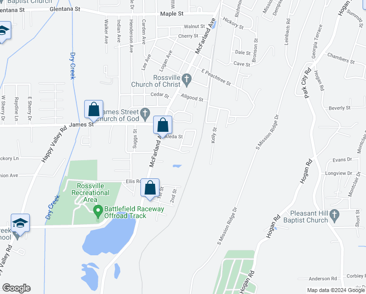 map of restaurants, bars, coffee shops, grocery stores, and more near 1 Carroll Lane in Rossville
