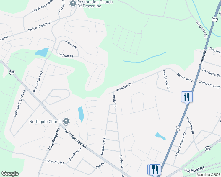 map of restaurants, bars, coffee shops, grocery stores, and more near 603 Butler Street in Lyman