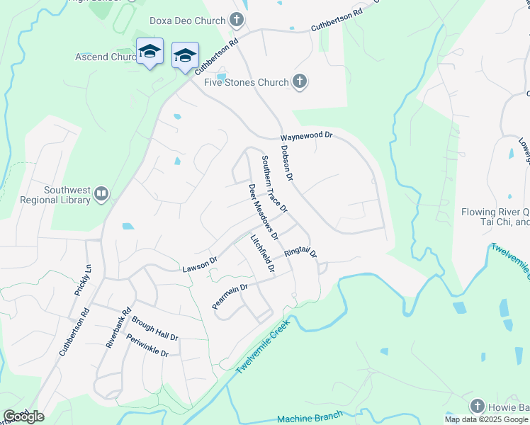 map of restaurants, bars, coffee shops, grocery stores, and more near 1805 Deer Meadows Drive in Waxhaw