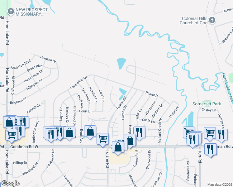 map of restaurants, bars, coffee shops, grocery stores, and more near 3145 Kiki Cove in Horn Lake