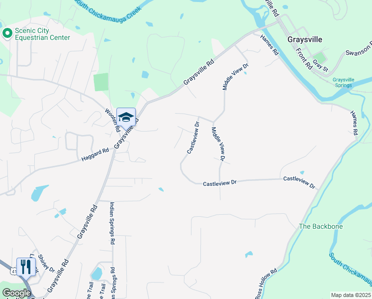 map of restaurants, bars, coffee shops, grocery stores, and more near 771 Castleview Drive in Ringgold