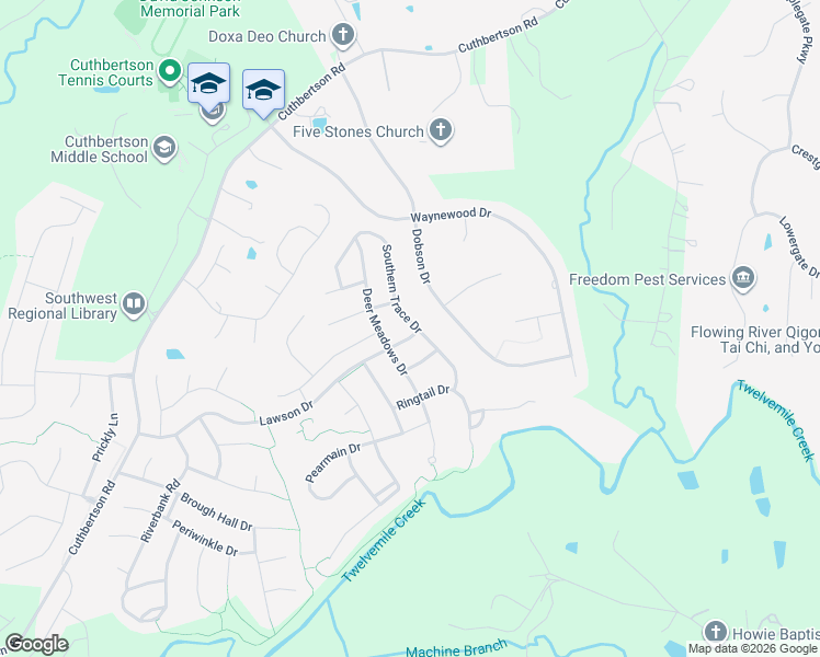 map of restaurants, bars, coffee shops, grocery stores, and more near 2708 Lawson Drive in Waxhaw
