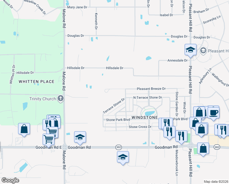 map of restaurants, bars, coffee shops, grocery stores, and more near 4553 Terrace Stone Drive in Olive Branch