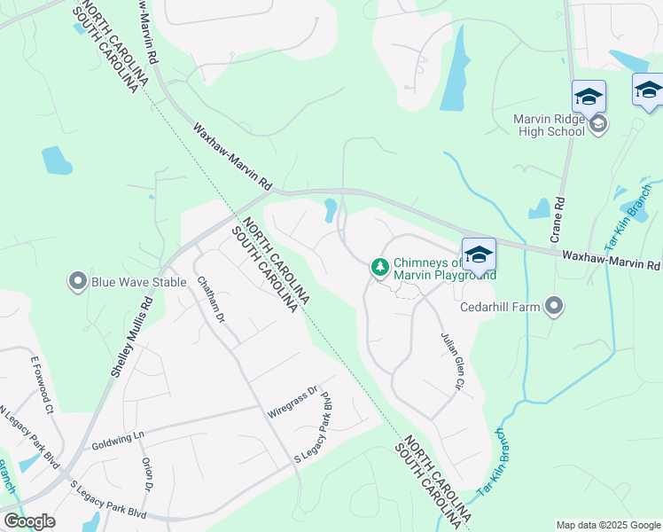 map of restaurants, bars, coffee shops, grocery stores, and more near 10107 Silverling Drive in Waxhaw