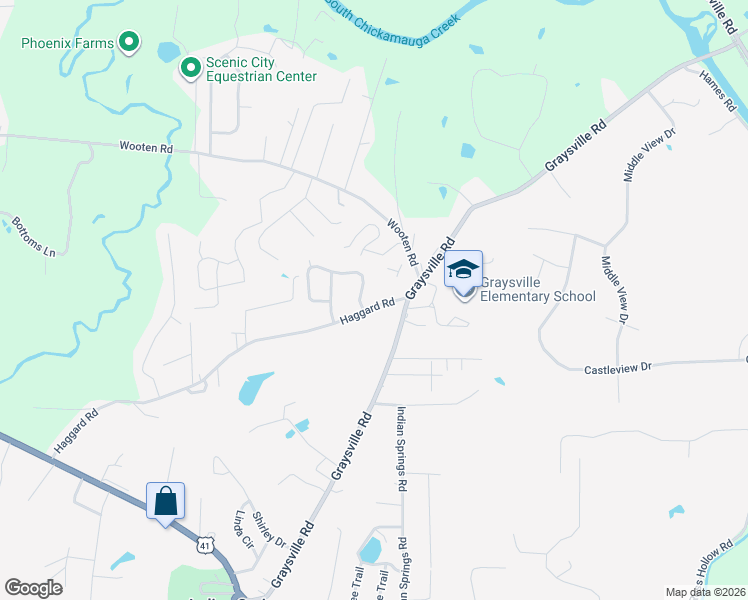 map of restaurants, bars, coffee shops, grocery stores, and more near 864 Haggard Road in Ringgold