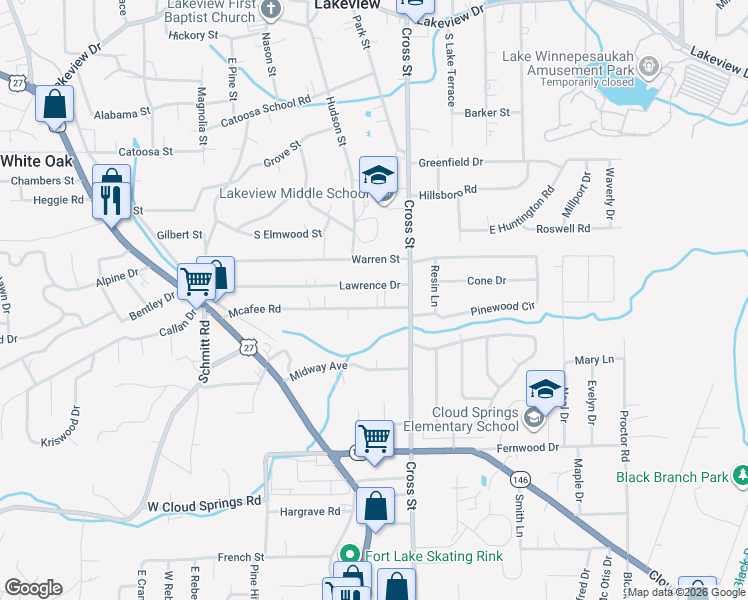 map of restaurants, bars, coffee shops, grocery stores, and more near 46 Lawrence Street in Rossville
