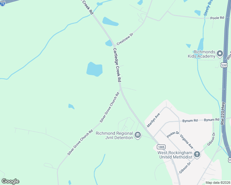 map of restaurants, bars, coffee shops, grocery stores, and more near 383-399 Cartledge Creek Road in Rockingham