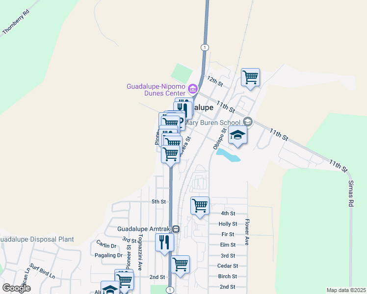 map of restaurants, bars, coffee shops, grocery stores, and more near 878 Guadalupe Street in Guadalupe