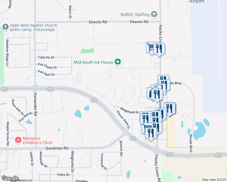 map of restaurants, bars, coffee shops, grocery stores, and more near 10654 Pecan Meadow Drive North in Olive Branch