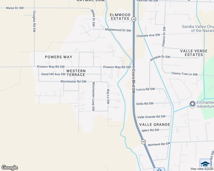 map of restaurants, bars, coffee shops, grocery stores, and more near 5329 Winchester Road Southwest in Albuquerque