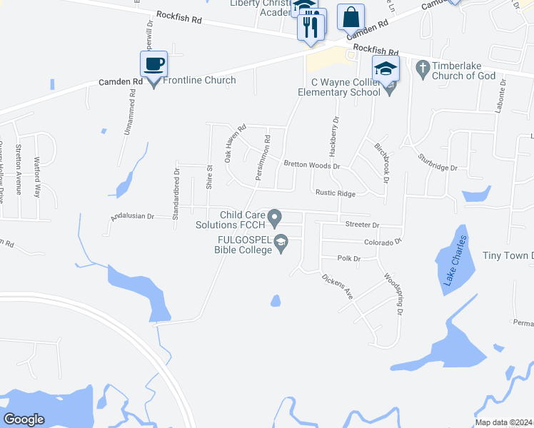 map of restaurants, bars, coffee shops, grocery stores, and more near 2137 Sir Michael Drive in Hope Mills