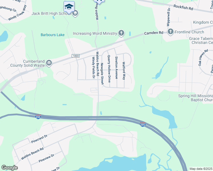 map of restaurants, bars, coffee shops, grocery stores, and more near 4019 Newgate Street in Fayetteville