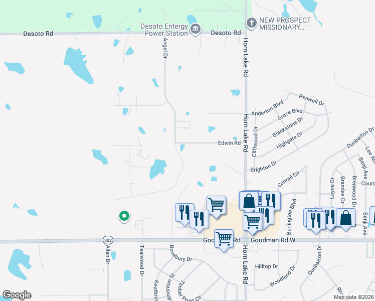 map of restaurants, bars, coffee shops, grocery stores, and more near 4305 Edwin Road in Horn Lake