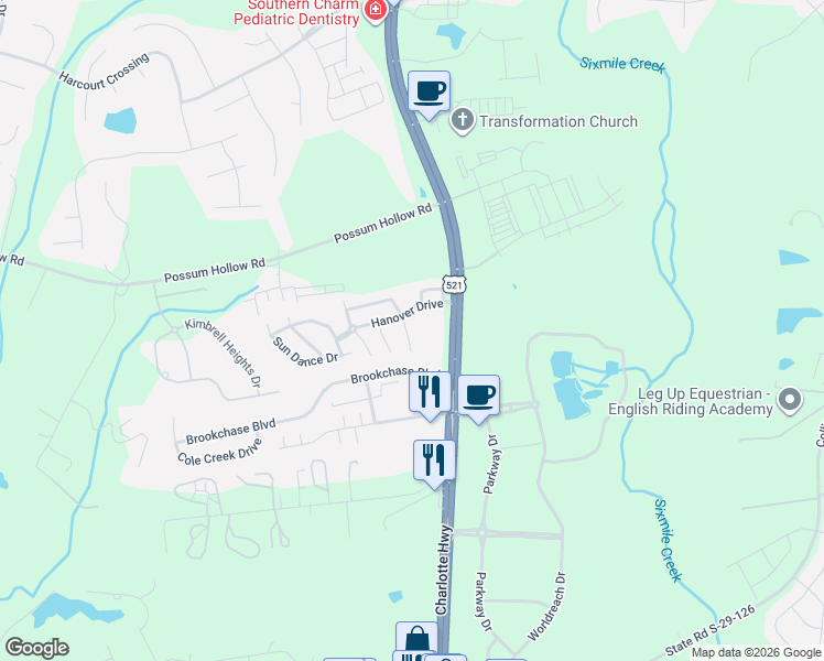 map of restaurants, bars, coffee shops, grocery stores, and more near 3071 Des Prez Avenue in Indian Land