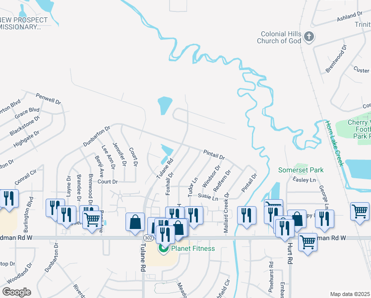 map of restaurants, bars, coffee shops, grocery stores, and more near 7469 Dunbarton Drive in Horn Lake