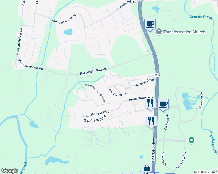 map of restaurants, bars, coffee shops, grocery stores, and more near 7382 Sun Dance Drive in Fort Mill