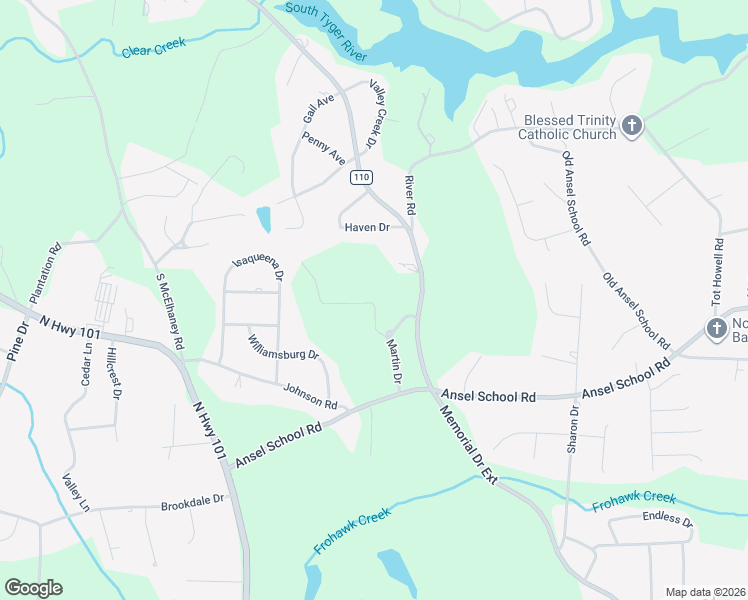 map of restaurants, bars, coffee shops, grocery stores, and more near 1022 Martin Drive in Greer