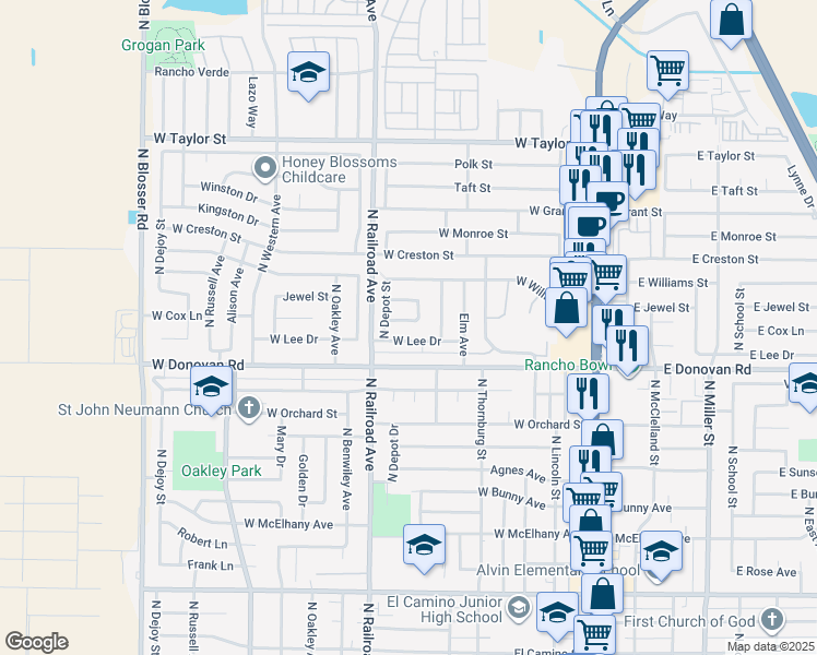 map of restaurants, bars, coffee shops, grocery stores, and more near 1644 Pleman Place in Santa Maria