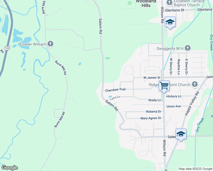 map of restaurants, bars, coffee shops, grocery stores, and more near 906 Salem Road in Rossville