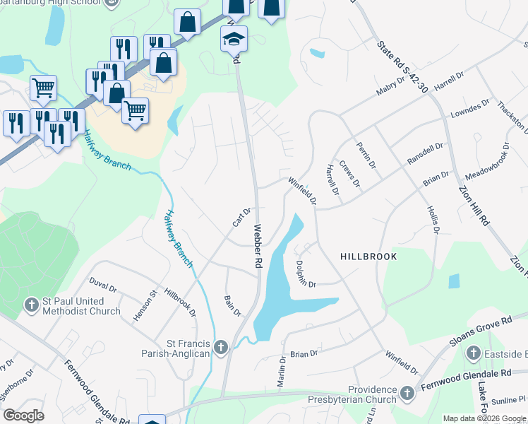 map of restaurants, bars, coffee shops, grocery stores, and more near 464 South 138 in Spartanburg