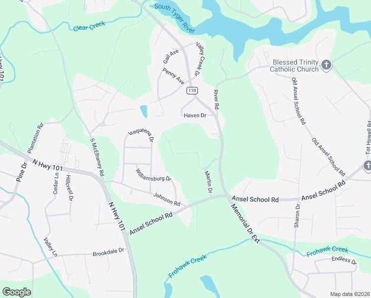 map of restaurants, bars, coffee shops, grocery stores, and more near 1022 Martin Drive in Greer
