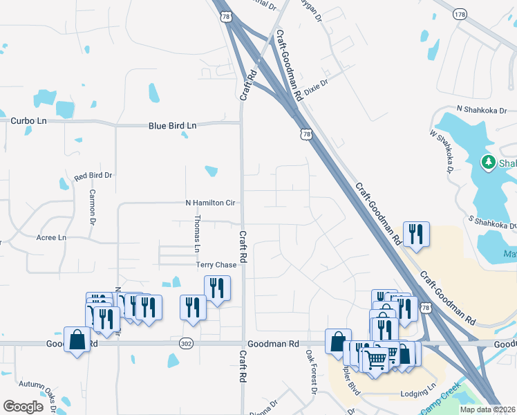 map of restaurants, bars, coffee shops, grocery stores, and more near 7039 Blue Grass Road in Olive Branch