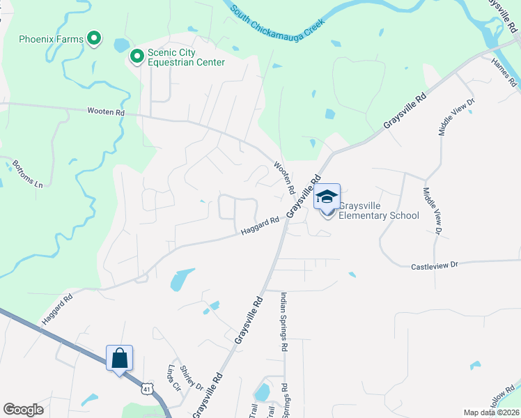 map of restaurants, bars, coffee shops, grocery stores, and more near 80 Carrigan Circle in Ringgold