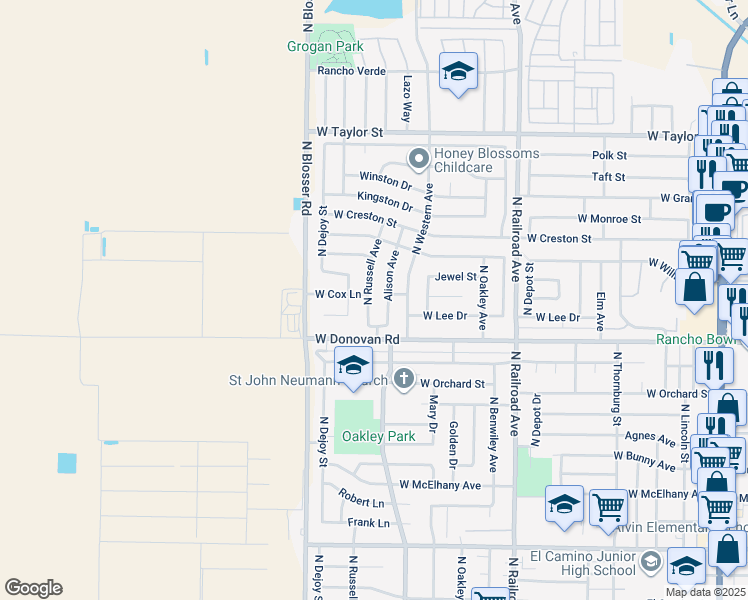 map of restaurants, bars, coffee shops, grocery stores, and more near 1649 Alison Avenue in Santa Maria