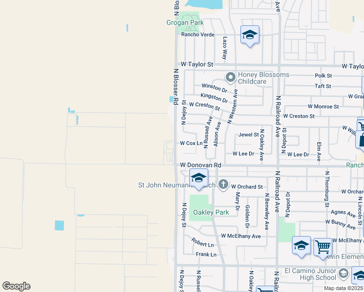 map of restaurants, bars, coffee shops, grocery stores, and more near 1136 West Cox Lane in Santa Maria