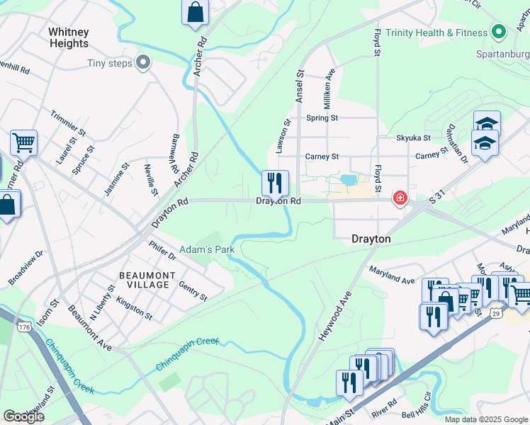 map of restaurants, bars, coffee shops, grocery stores, and more near in Drayton